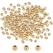 300pcs 4mm 14K Gold Plated Brass Beads Long-Lasting Round Smooth Spacer Beads Seamless Loose Ball Beads Gold Metal Beads for Summer Hawaii Stackable Necklace Bracelet Earring Making